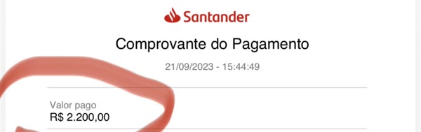 Comprovante de pagamento de R$ 2.200