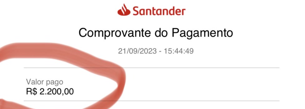 Comprovante de pagamento de R$ 2.200
