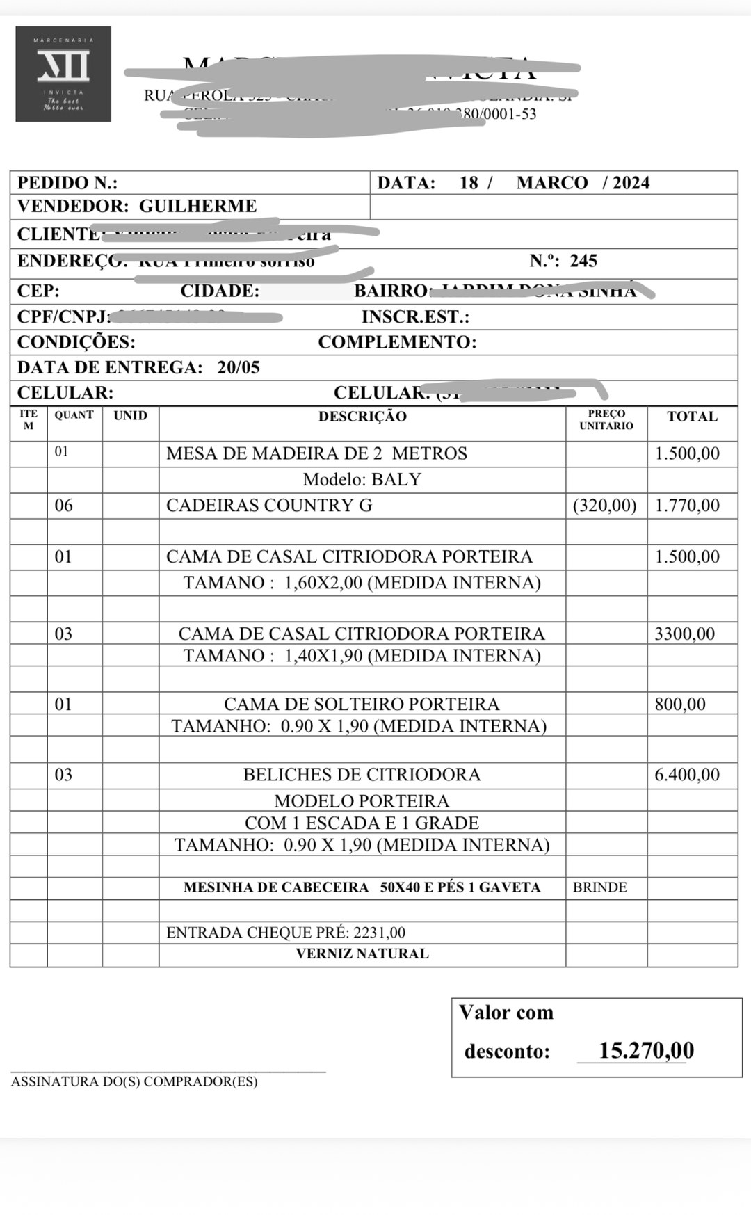 Pedido de R$ 15.270