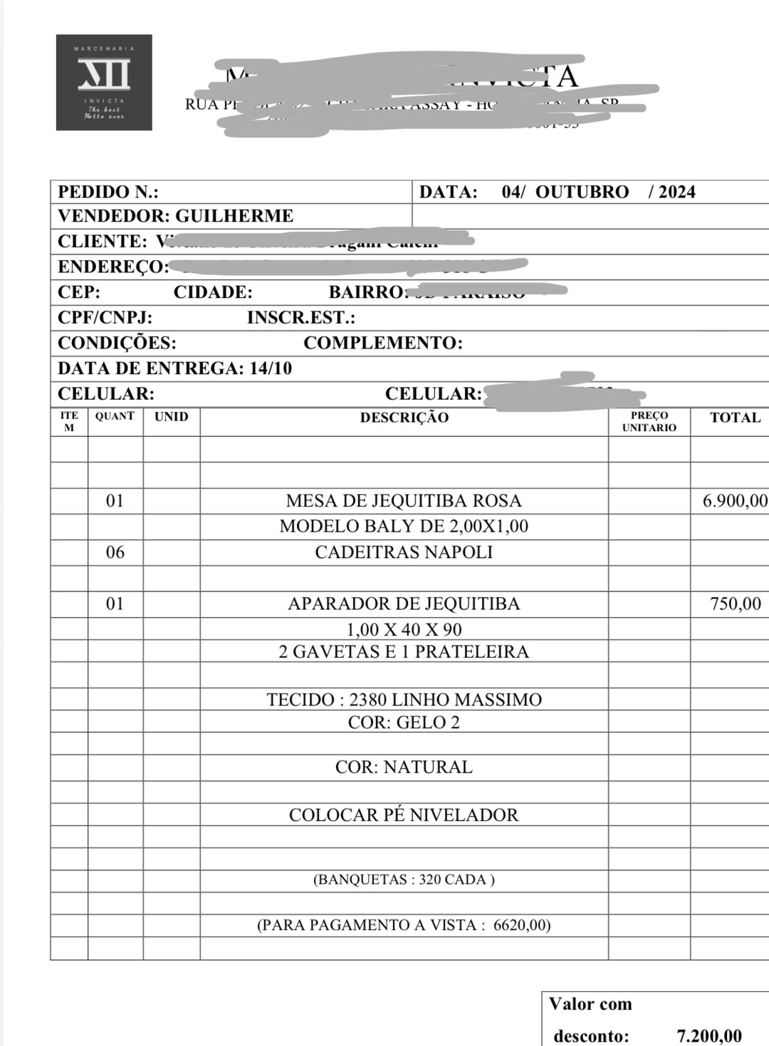 Pedido de R$ 7.200